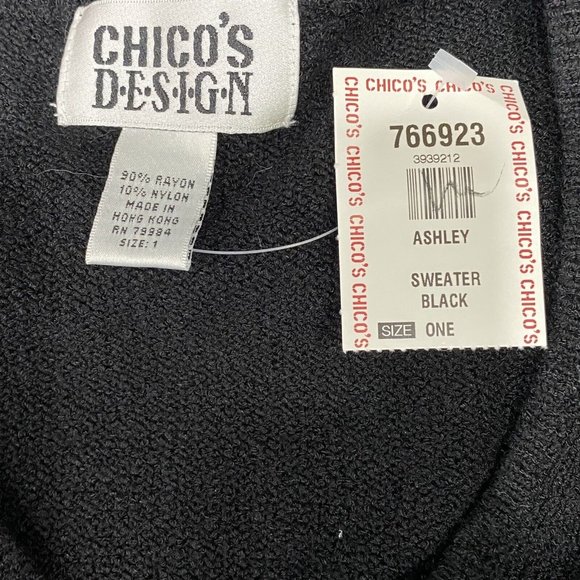 Chico's Design Women’s Sz  1 (S) Black V-Neck Ashley Pullover Knit Sweater NWT - Picture 9 of 10